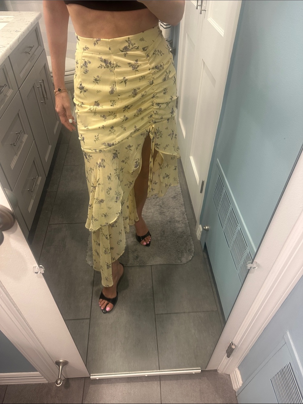 iris Yellow Floral Ruched High-Low Skirt